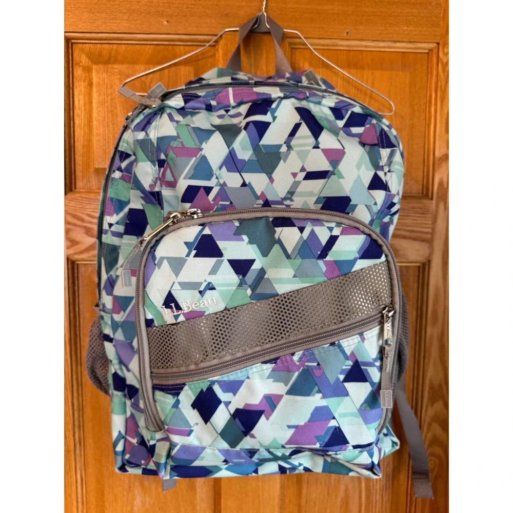 LL Bean Deluxe Book Pack Backpack Fresh Mint Prism Geometric Triangle Print 37L